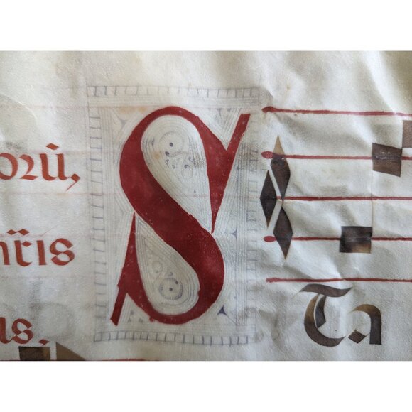 Large Medieval 20 x 26" Antiphonal Religious Music Sheet, Statuit ei Dominus - Picture 3 of 10